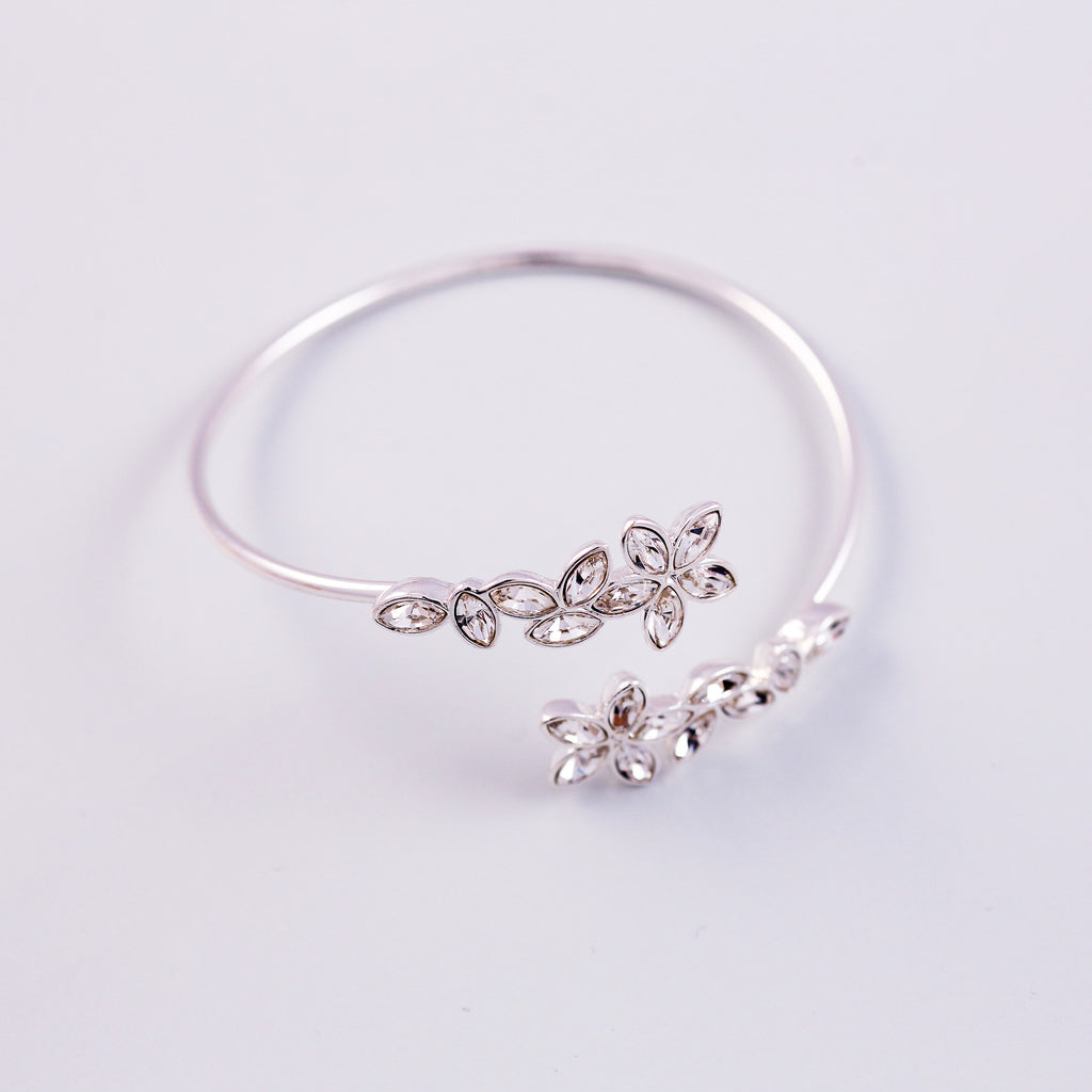 Silver & Crystal Cherry Blossom Sakura Wraparound Bangle