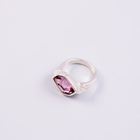 Silver & Pink Crystal Diamond Ring