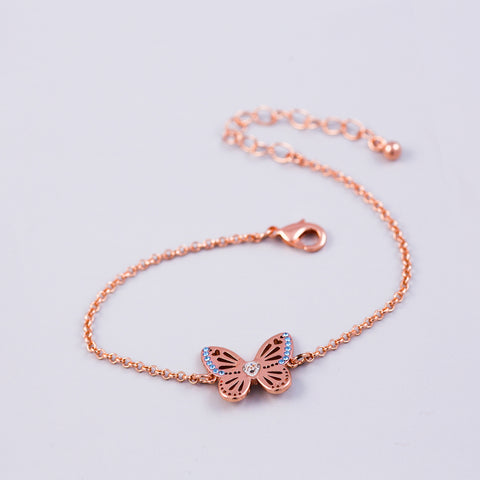 Rose Gold Aquamarine March Birthstone Butterfly Bracelet