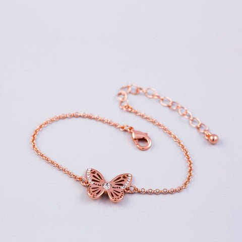 Rose Gold Crystal April Birthstone Butterfly Bracelet