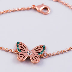 Rose Gold Emerald May Birthstone Butterfly Bracelet