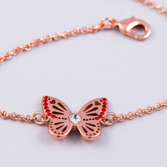 Rose Gold Ruby July Birthstone Butterfly Bracelet