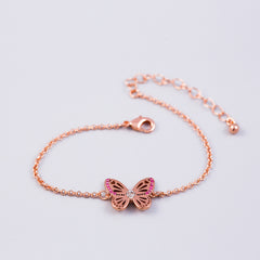 Rose Gold Rose October Birthstone Butterfly Bracelet