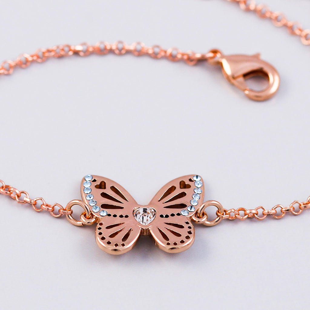 Rose Gold Light Sapphire December Birthstone Butterfly Bracelet