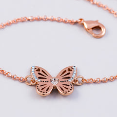 Rose Gold Light Sapphire December Birthstone Butterfly Bracelet