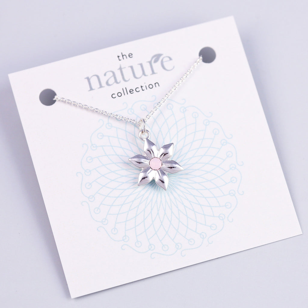 Silver Pink Flower Necklace Nature Collection
