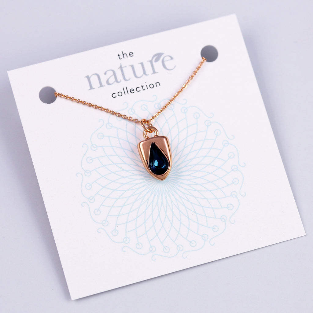 Rose Gold Blue Rain Drop Necklace Nature Collection