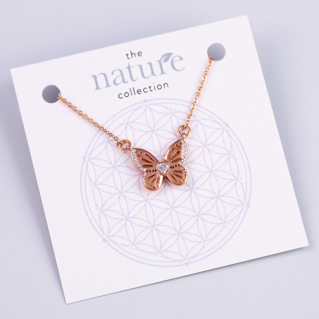 Rose Gold Butterfly Necklace Nature Collection