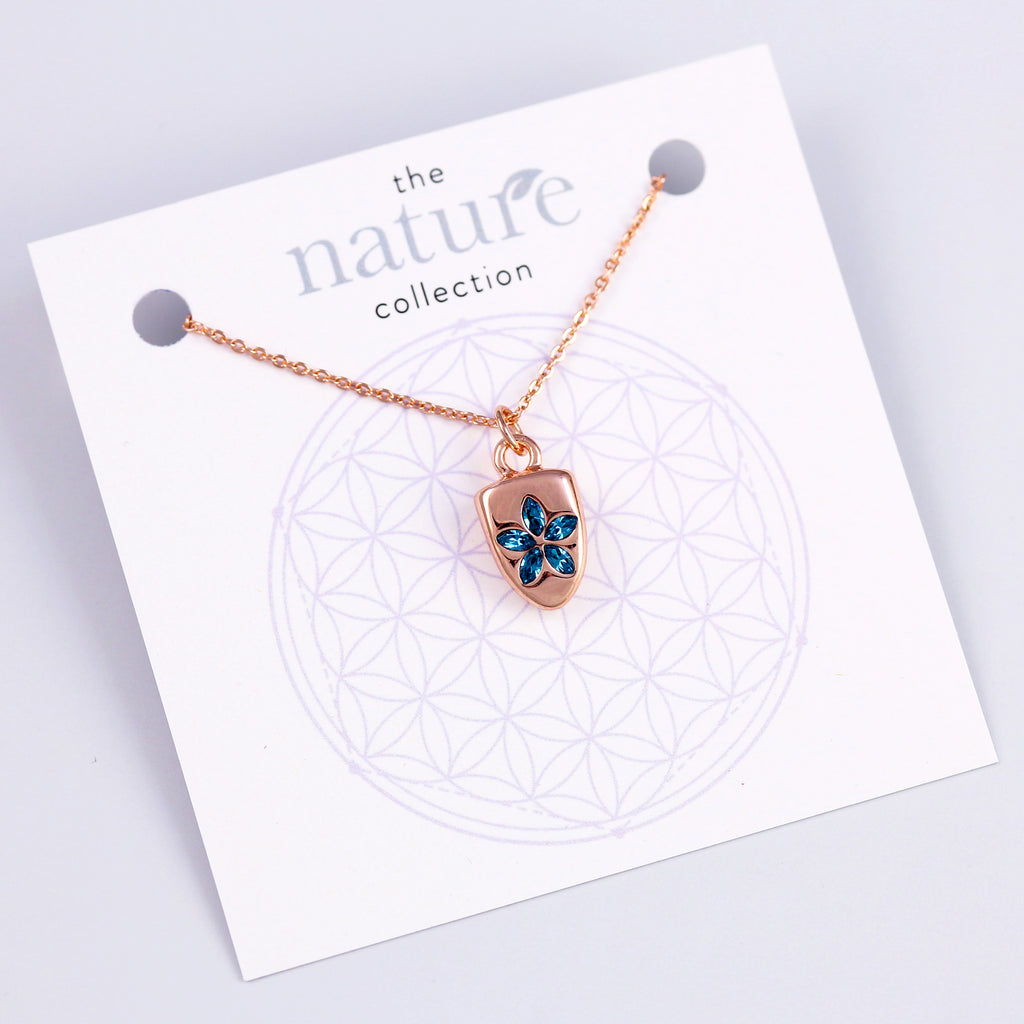 Rose Gold Blue Flower Necklace Nature Collection