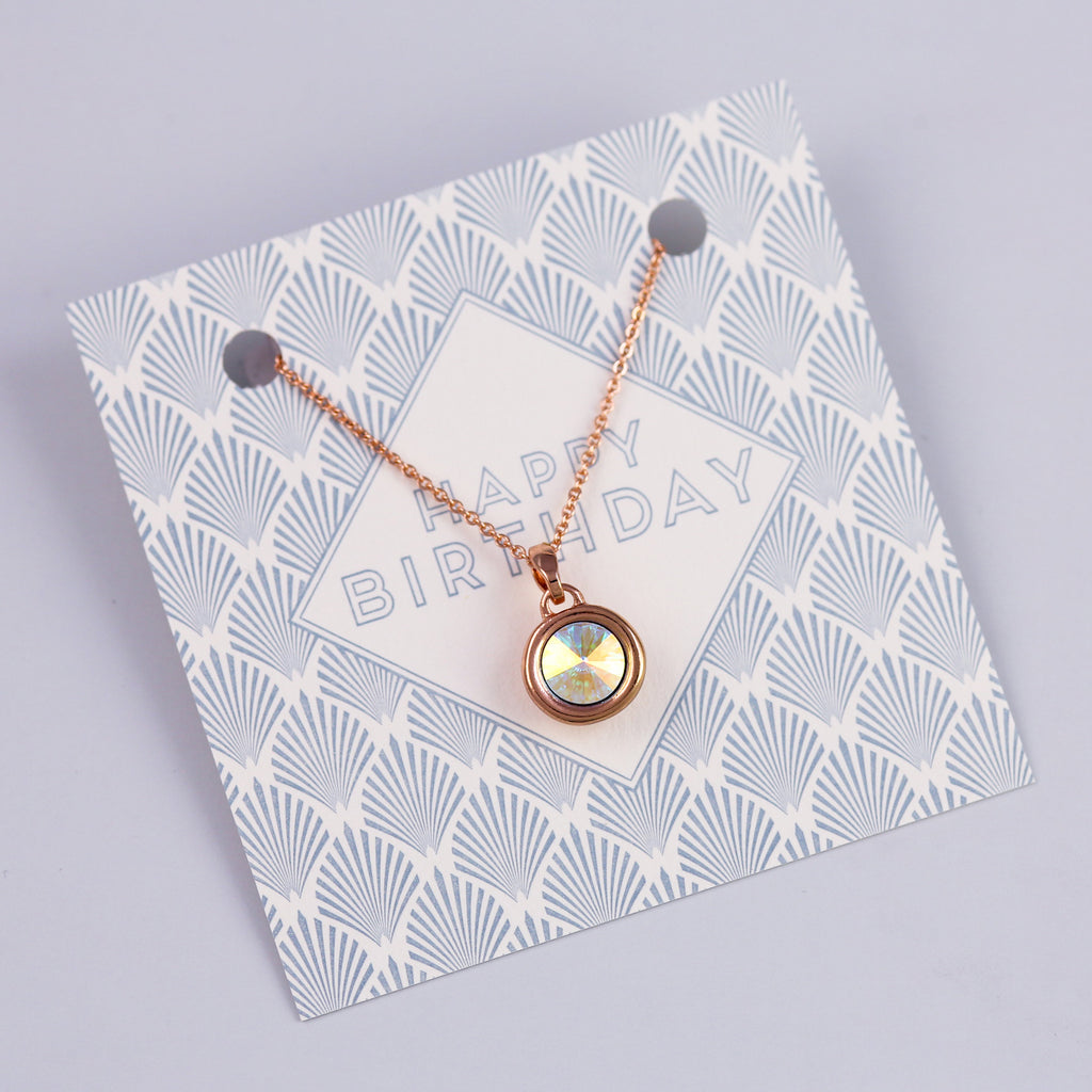 Happy Birthday Sentiment Card with Rose Gold Gemstone Necklace
