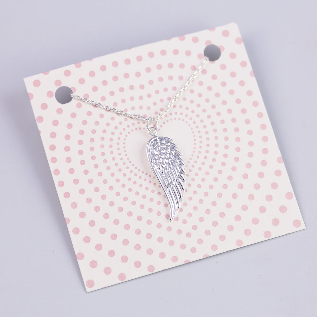 Dotty Heart Card with Silver Angel Wing Necklace
