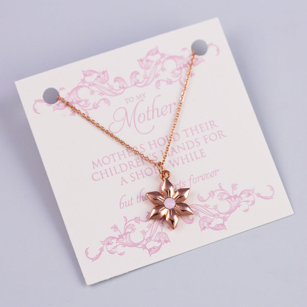 Mother Sentiment Card with Rose Gold Flower Necklace