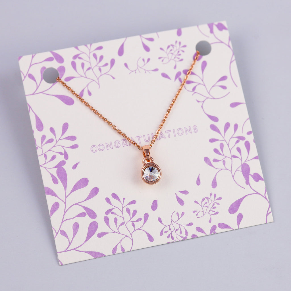 Congratulations Sentiment Card with Rose Gold Small Gemstone