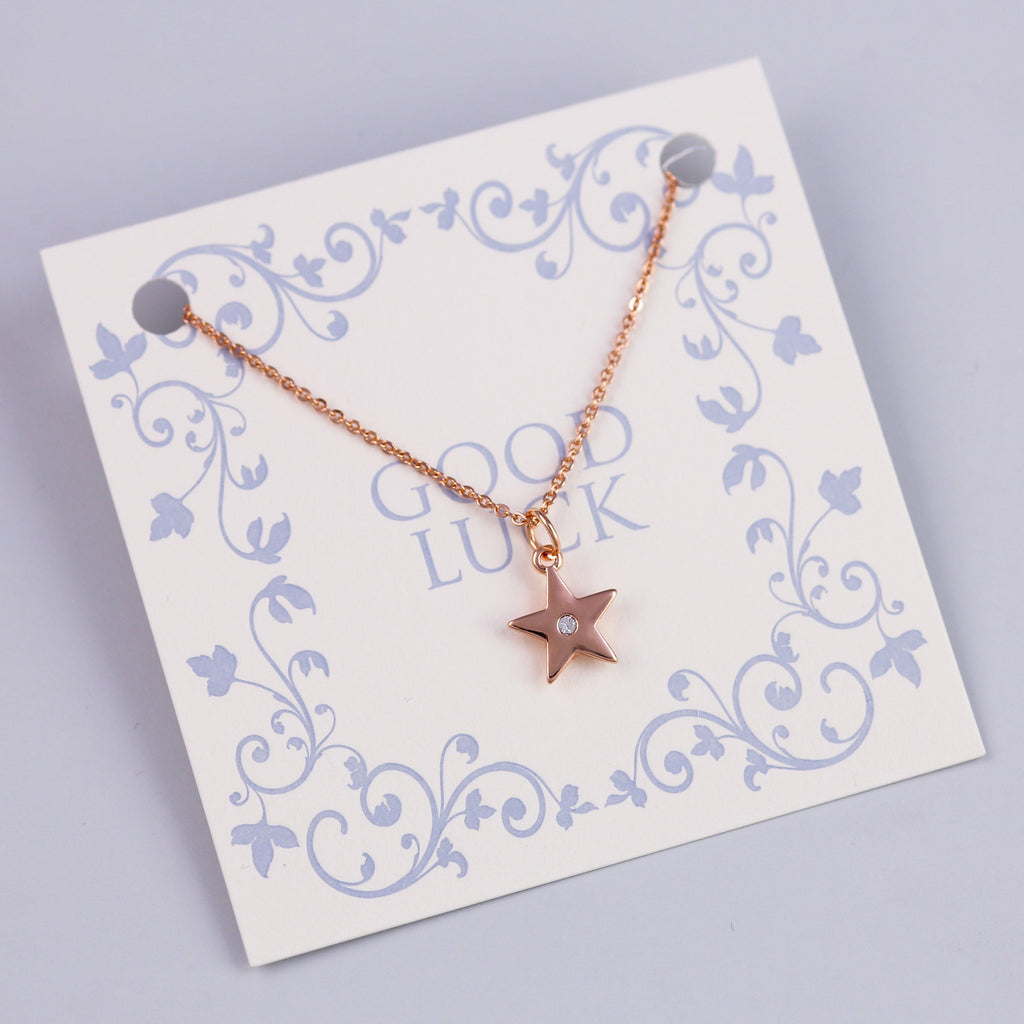 Good Luck Sentiment Card with Rose Gold Crystal Star