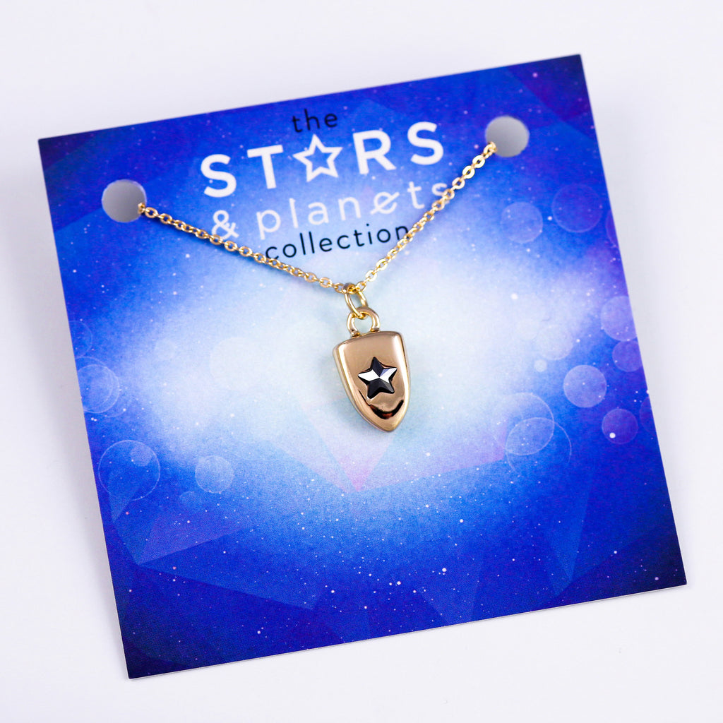 Gold Jet Star Shield Necklace Stars & Planets Collection