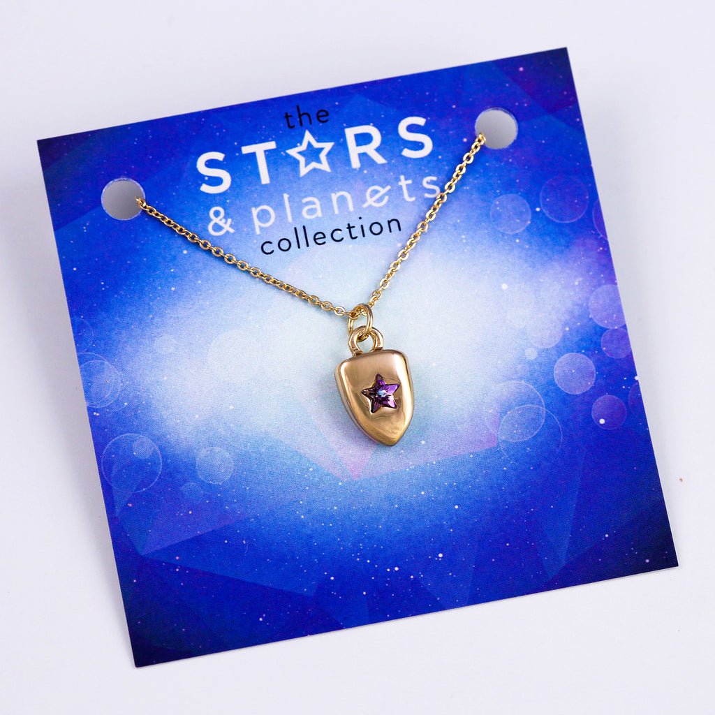 Gold Purple Star Shield Necklace Stars & Planets Collection