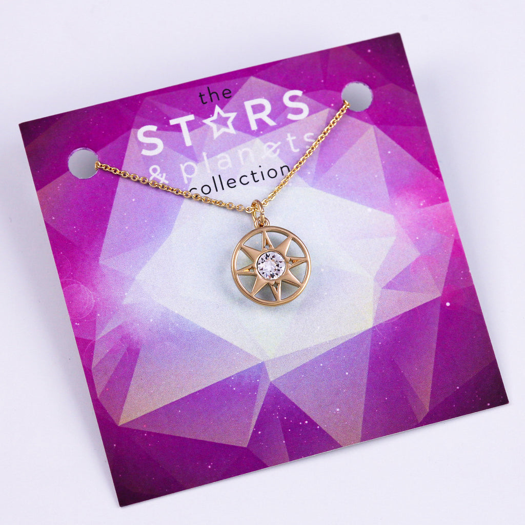 Gold Compass Necklace Stars & Planets Collection