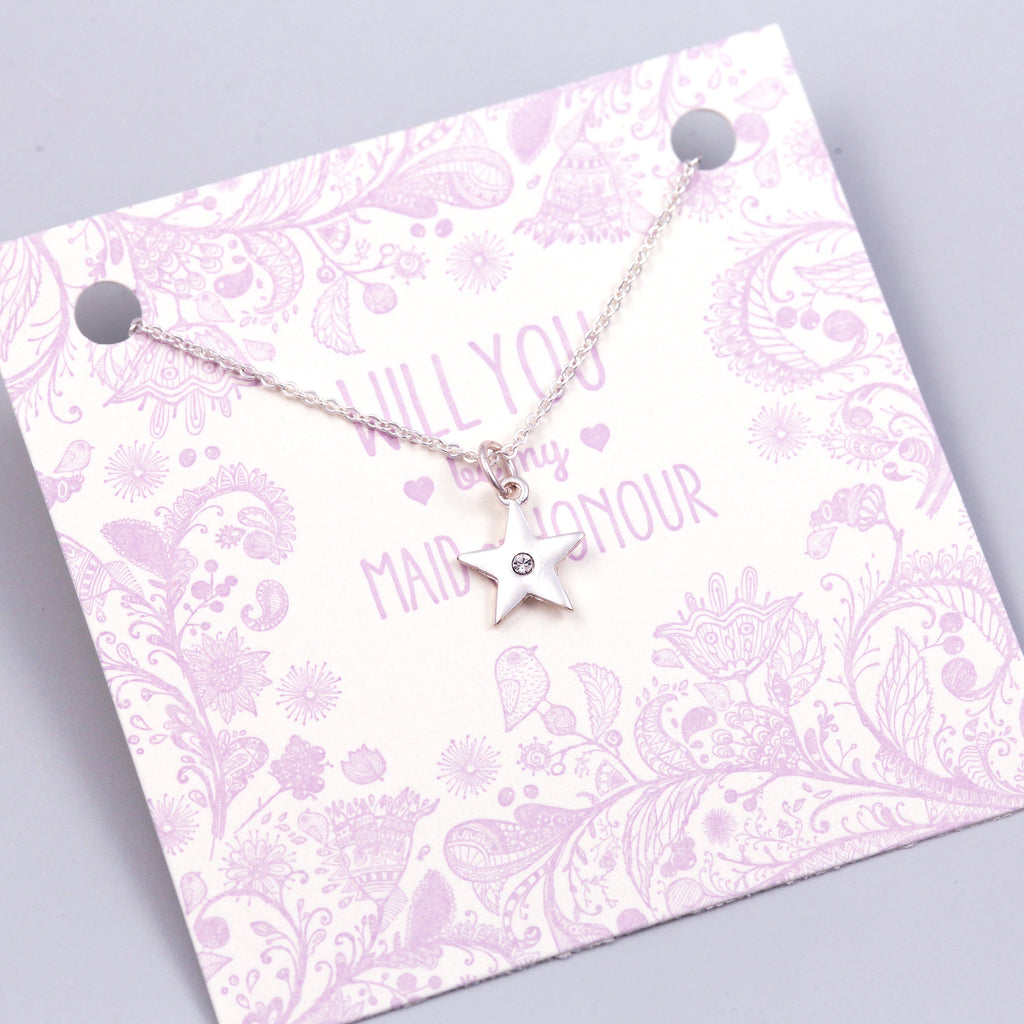 Will You Be My Maid of Honour Crystal Star Necklace