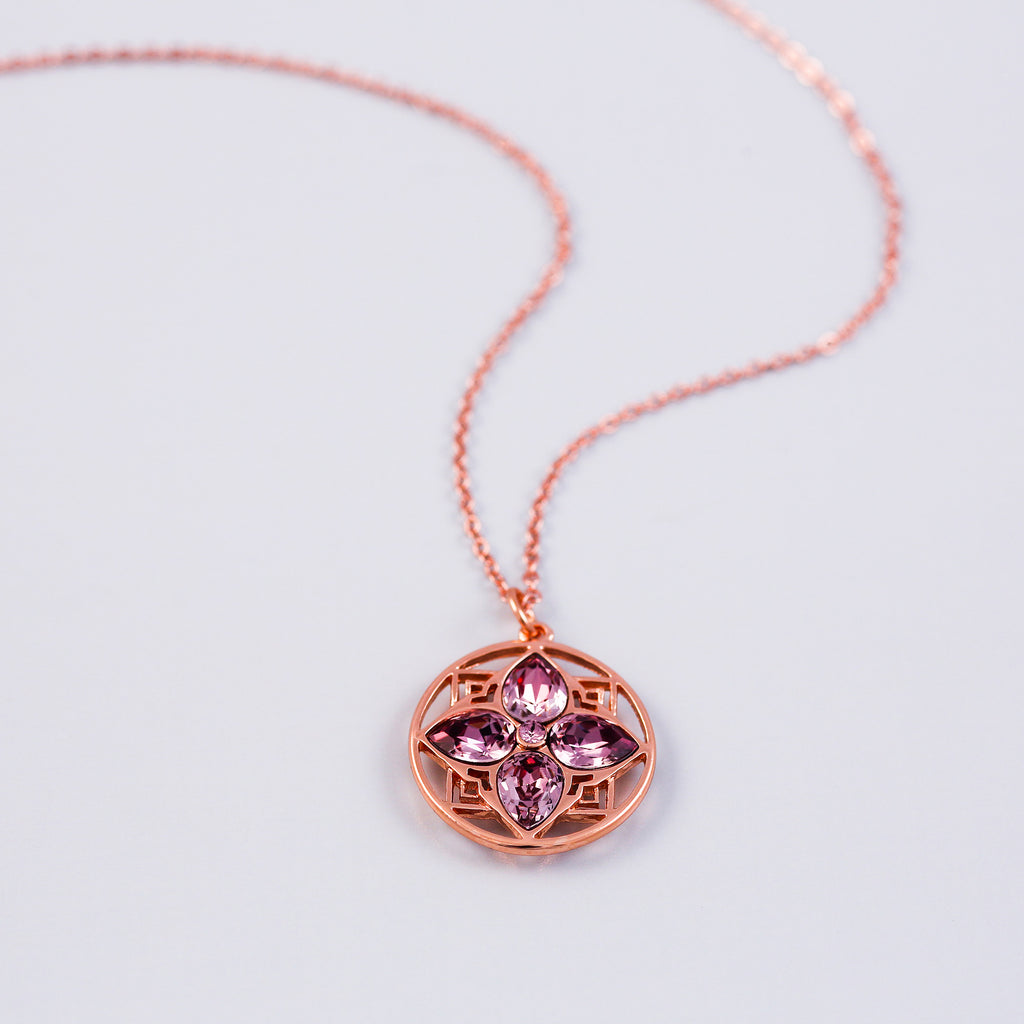 Rose Gold & Antique Pink Four Petal Necklace