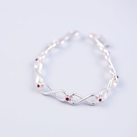 Silver Ruby July Birthstone Infinity Link Bracelet