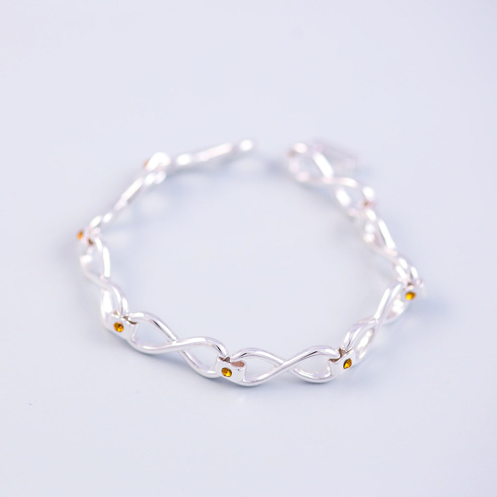 Silver Topaz November Birthstone Infinity Link Bracelet