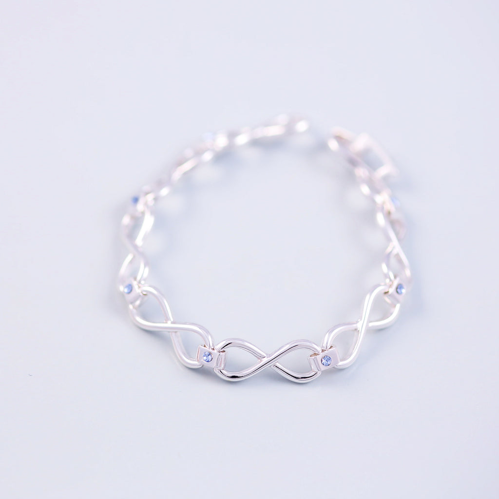 Silver Light Sapphire December Birthstone Infinity Link Bracelet