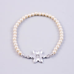 Silver Flower & Cream Pearl Bridal Bracelet