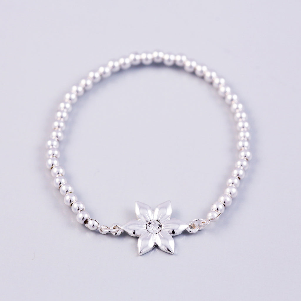 Silver Flower & Metallic Bead Bridal Bracelet