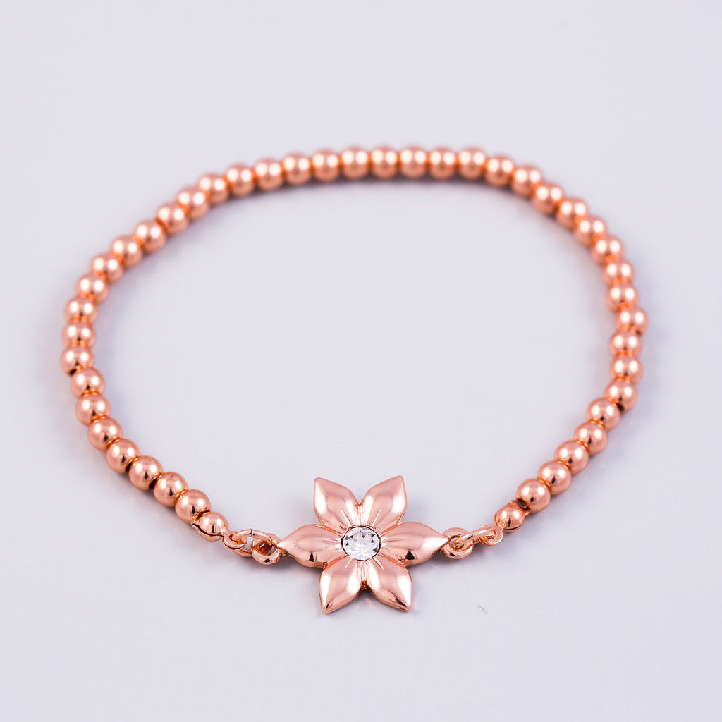 Rose Gold Flower & Metallic Bead Bridal Bracelet
