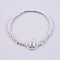 Silver Compass & Metallic Bead Bridal Bracelet