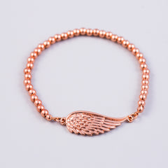 Rose Gold Angel Wing & Metallic Bead Bridal Bracelet