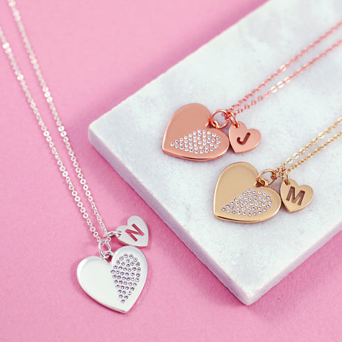 Personalised Friendship Necklaces | Crystal Hearts | Matching Sets