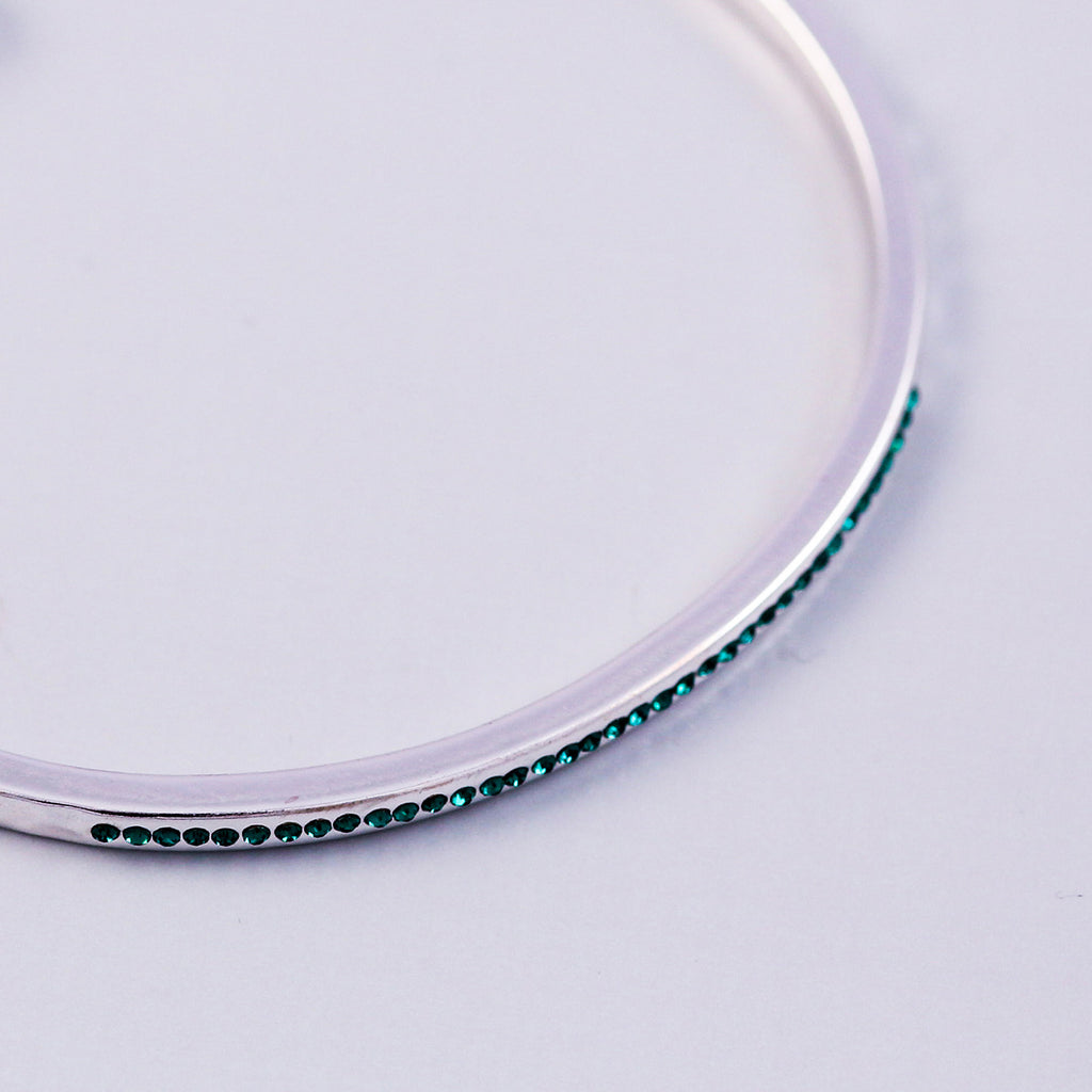 Silver Emerald May Birthstone Bangle