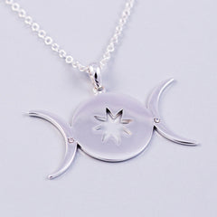 Triple Moon Goddess | Female Empowerment | Silver | Goddess Symbol | Moon Luna | Necklaces for Women | Waxing | Full Moon | Waning | 