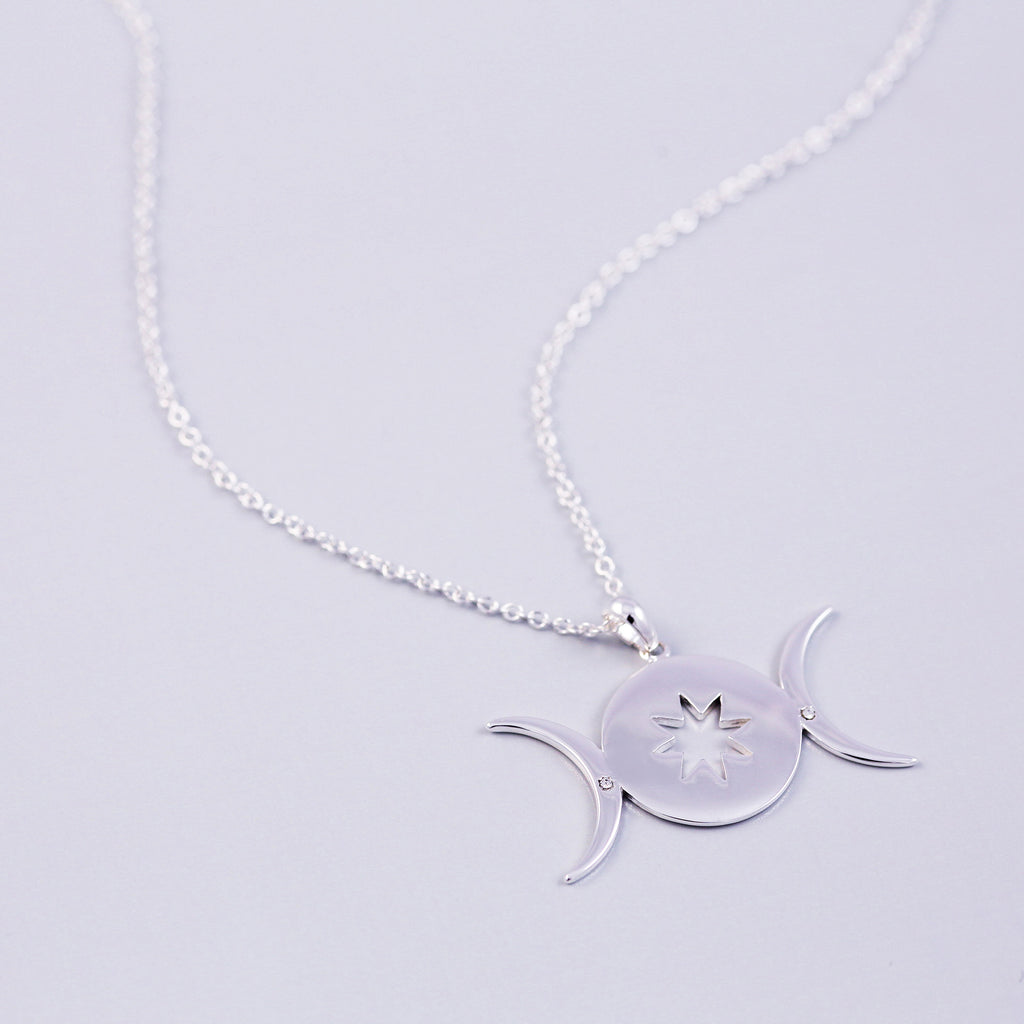 Triple Moon Goddess | Female Empowerment | Silver | Goddess Symbol | Moon Luna | Necklaces for Women | Waxing | Full Moon | Waning | 