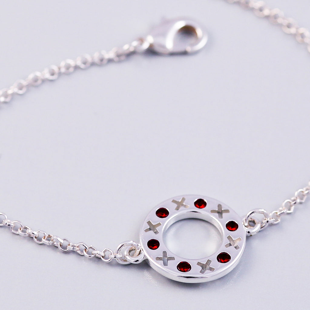 Silver Siam January Birthstone XOXO Circle Bracelet