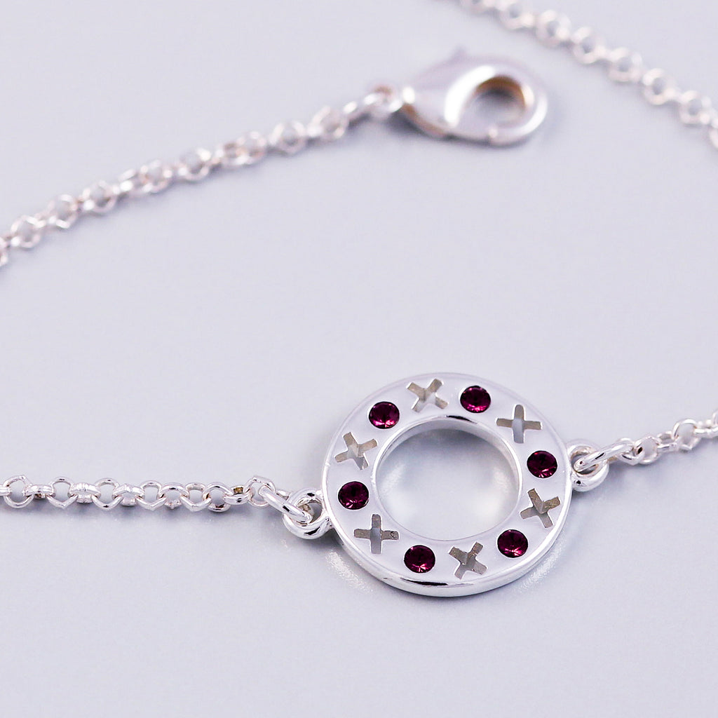 Silver Amethyst February Birthstone XOXO Circle Bracelet