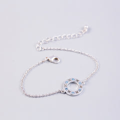 Silver Aquamarine March Birthstone XOXO Circle Bracelet