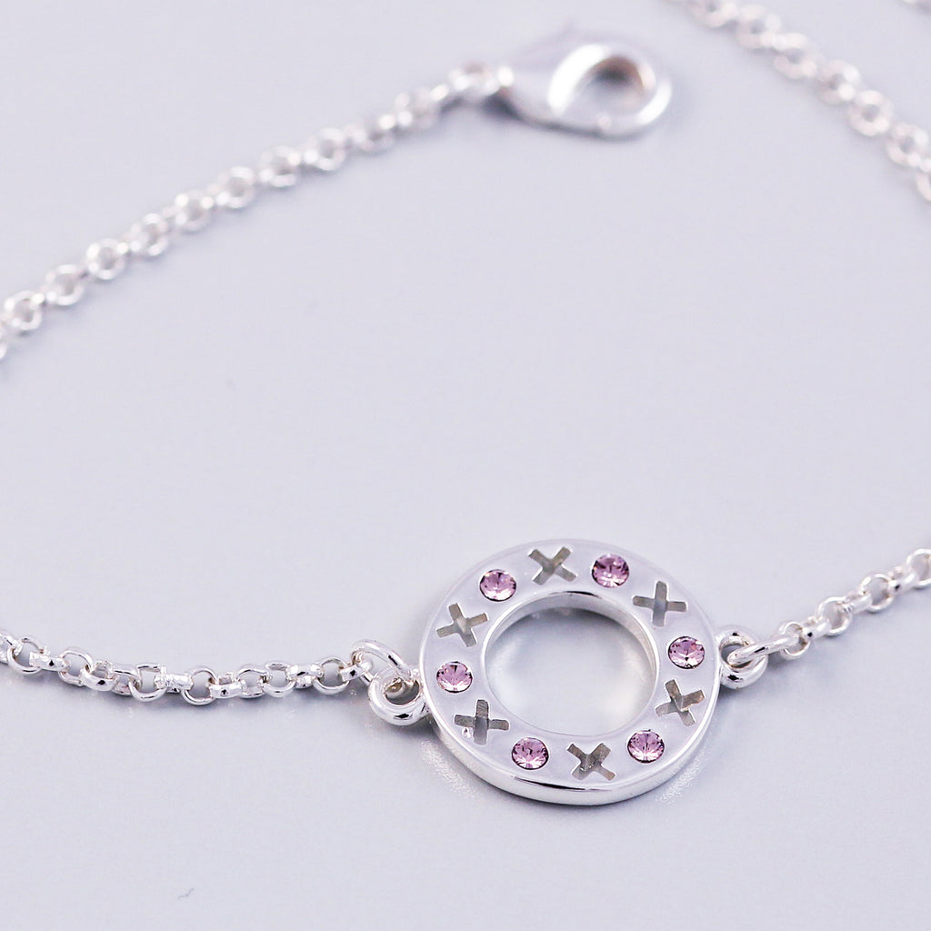 Silver Light Amethyst June Birthstone XOXO Circle Bracelet