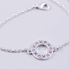 Silver Light Amethyst June Birthstone XOXO Circle Bracelet