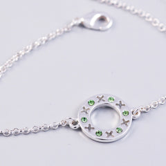 Silver Peridot August Birthstone XOXO Circle Bracelet