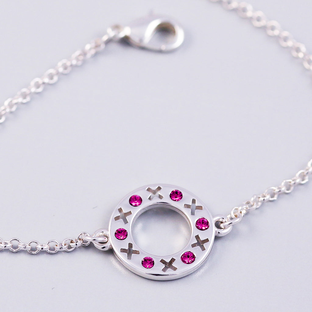 Silver Rose October Birthstone XOXO Circle Bracelet